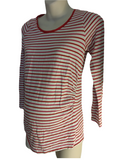 New Look Maternity Red/Pink Striped L/S Scoop Top - Size Maternity UK 12
