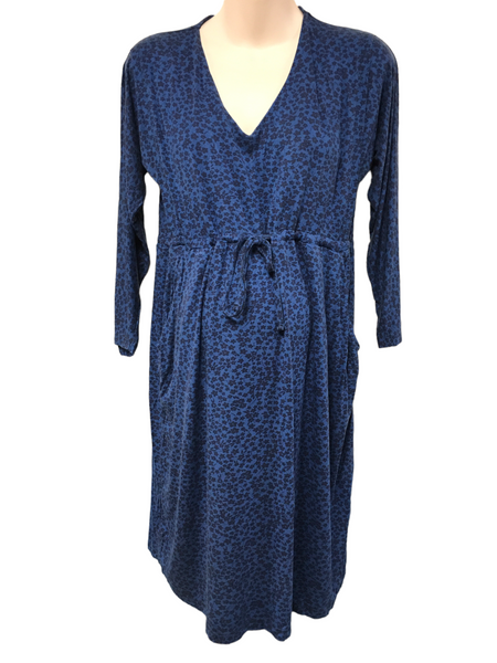 Jojo Maman Bebe Blue Ditzy Floral L/S Maternity & Nursing Tunic Dress - Size Maternity M UK 12-14