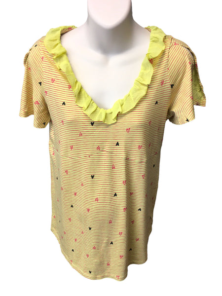 Next Maternity Yellow/Red Stripes & Hearts S/S Stretch Top - Size Maternity UK 8