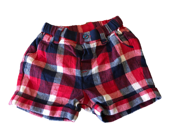Mayoral Red/Navy Checked Brushed Cotton Shorts - Boys 6-9m