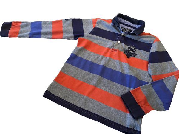 Mayoral Grey/Blue/Orange Striped L/S Polo Shirt - Boys 8yrs