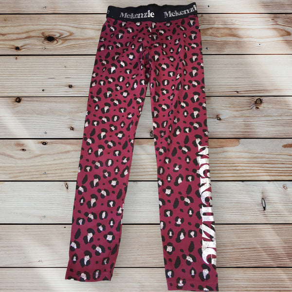 McKenzie Girls Maroon Black/Silver Animal Print Leggings - Girls 8-10yrs