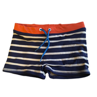 Mini Boden Nautical Striped Navy/Orange Swimming Trunks Shorts - Boys 3-4yrs