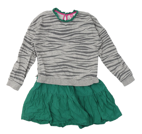 Mini Boden Grey/Green Animal Print Sweatshirt Jumper Dress - Girls 9-10yrs