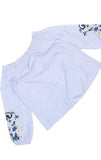 New Look Blue Pinstripe Off Shoulder Embroidered Blouse - Size Maternity UK 10