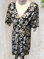 New Look Maternity Black Daisy Print Tie-Sleeve Polyester Dress - Size Maternity UK 18