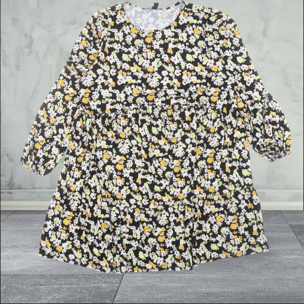 New Look Maternity Black/Yellow/White Floral L/S Dress - Size Maternity UK 18