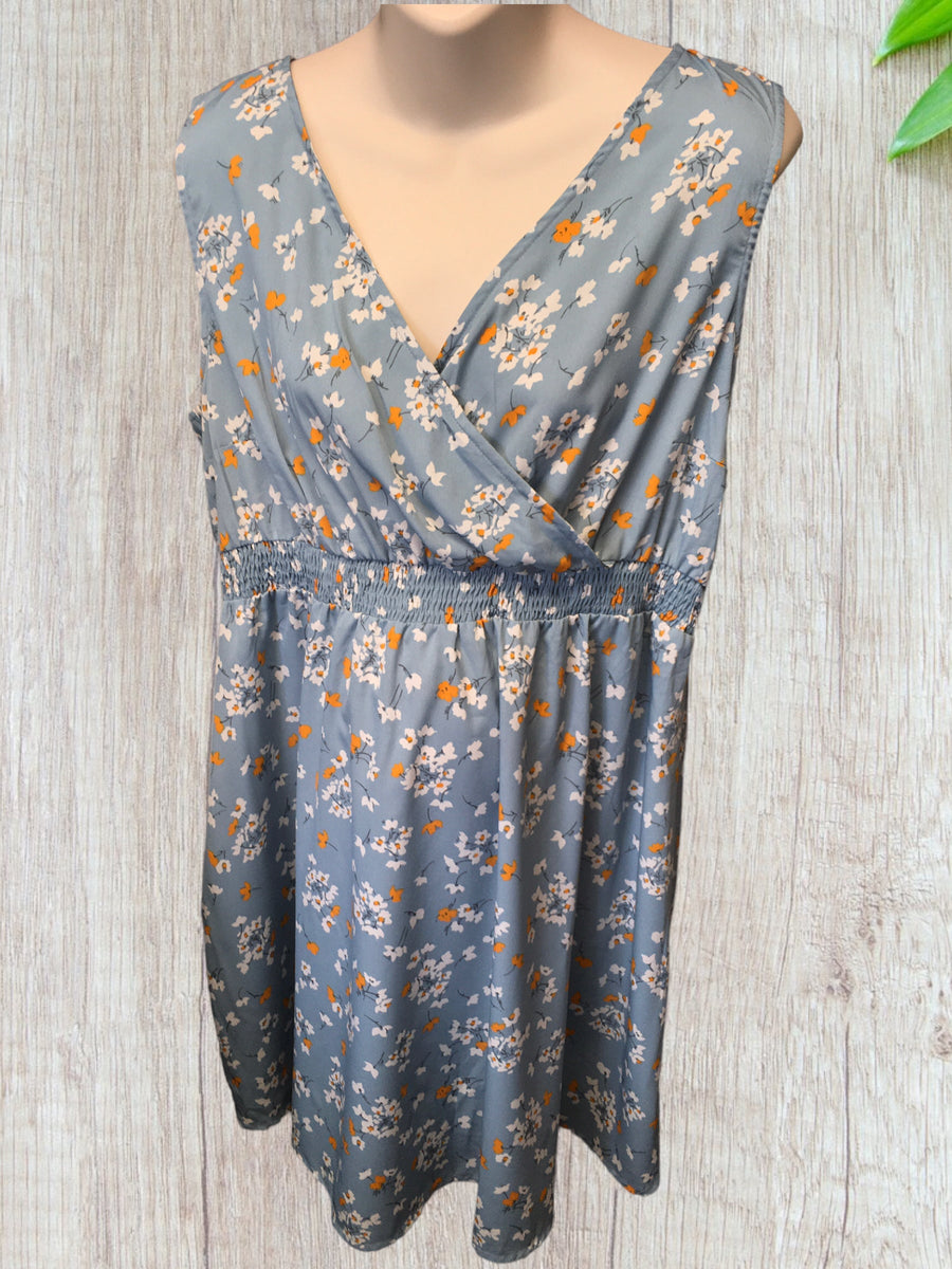 New Look Maternity Blue Sleeeveless Empire Dress White Yellow Floral Growth Spurtz