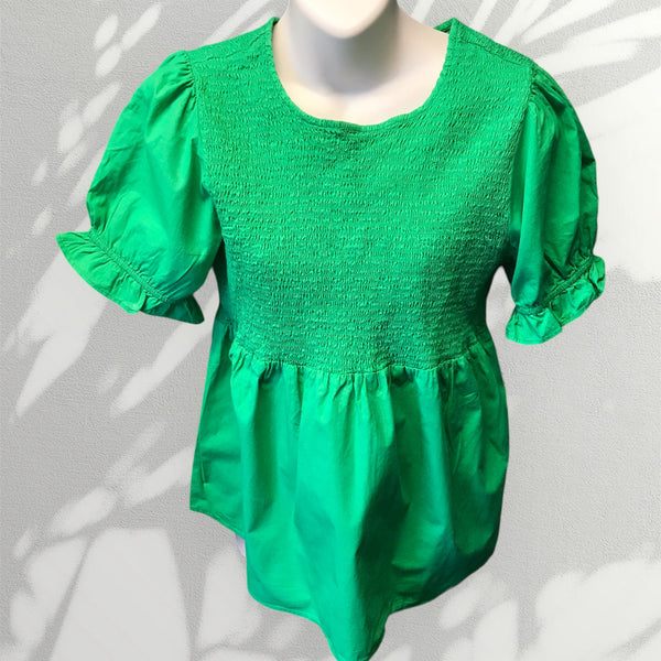 New Look Maternity Green Shirred 100% Cotton Smock Top - Size Maternity UK 16
