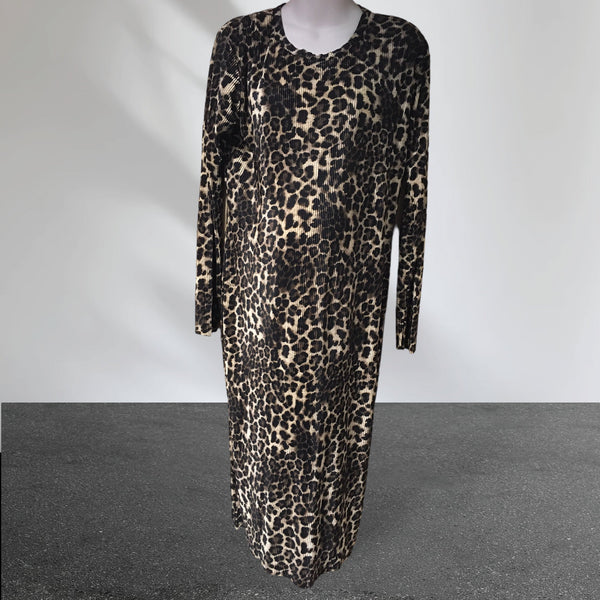 New Look Maternity Leopard Print Stetch Ribbed Midi Dress - Size Maternity UK 16