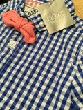 Brand New Next Blue Gingham Check Shirt & Bow Tie Outfit Set - Boys 3-6m