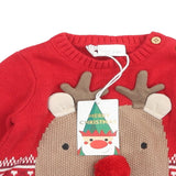 Brand New Next Baby Red Reindeer Pom Pom Nose Knitted Christmas Jumper - Unisex 3-6m
