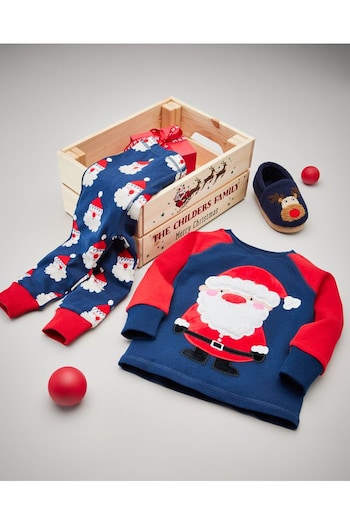 Brand New Next Navy/Red Santa Applique Baby Christmas Pyjamas - Boys 12-18m