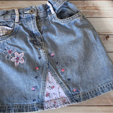 Next Blue Stonewash Denim Skirt with Floral Embroidery - Girls 3yrs