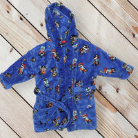 Next Boys Blue Superheroes Print Soft Fur Hooded Robe Dressing Gown - Boys 18-24m