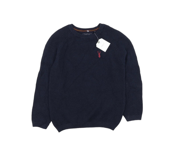 Brand New Next Navy Blue 100% Cotton Jumper with Small Stag Motif - Boys 5yrs
