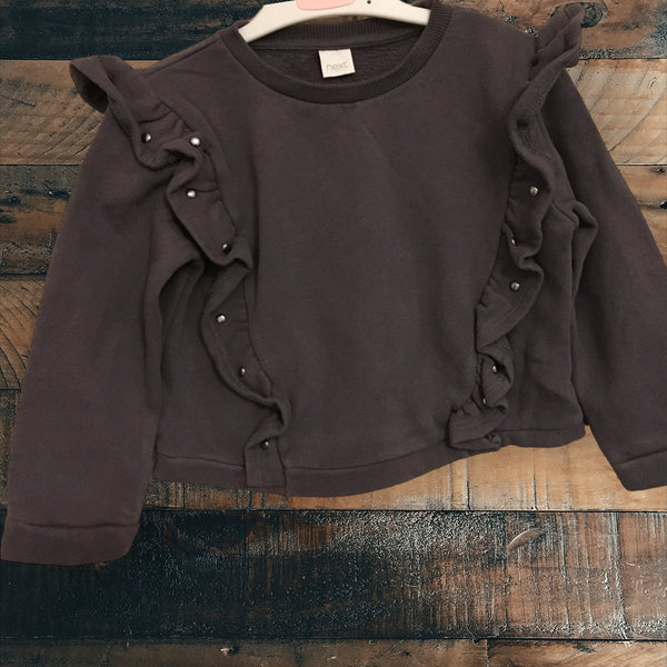Next Charcoal Ruffle Jumper with Stud Detail - Girls 4yrs
