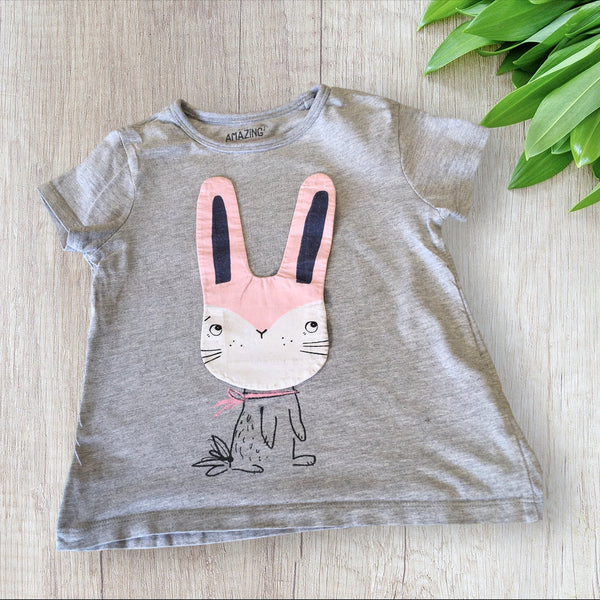 Next Grey/Pink Bunny Applique Girls T-Shirt - Girls 3-4yrs