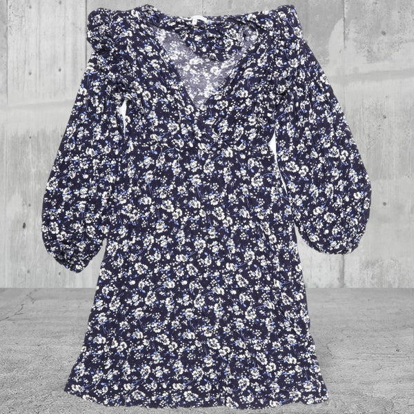 Next Maternity Navy White & Blue Floral L/S Jersey Dress - Size Maternity UK 12