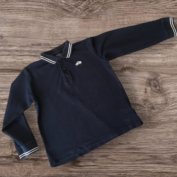 Next Navy L/S Polo Shirt with Car Embroidered Motif - Boys 5-6yrs