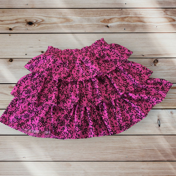 Next Pink/Black Floral Print Tiered Ruffle Skirt - Girls 7yrs