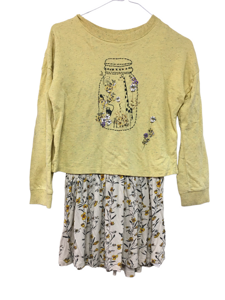 Next Yellow Layered Floral & Animals Print L/S Jersey Dress - Girls 9yrs