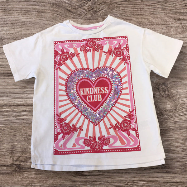 Next White Kindness Club Pink/Red Sequin Heart T-Shirt - Girls 5yrs