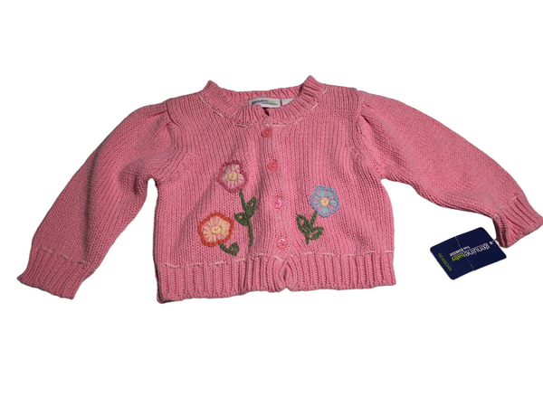 Brand New OshKosh Pink Chunky Knit Flowers Cardigan - Girls 9m