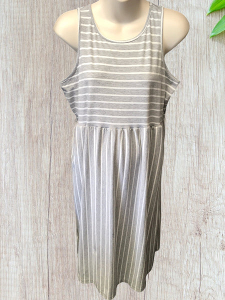 Papaya Maternity Grey/White Striped Soft Jersey Sleeveless Midi Dress - Size Maternity UK 18