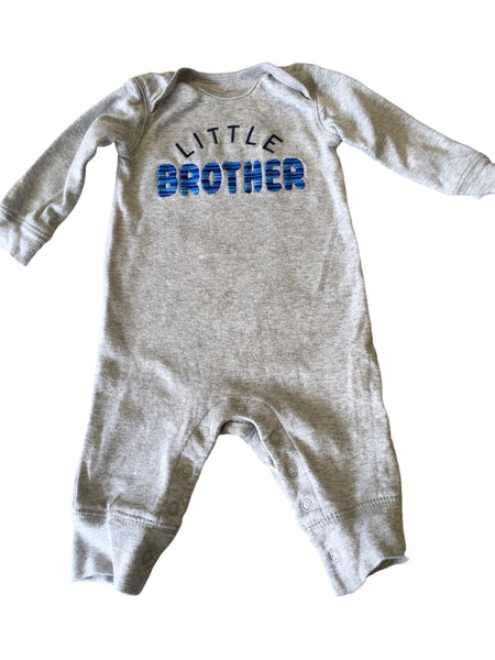 Carters Little Brother Grey Embroidered Romper - Boys 0-3m