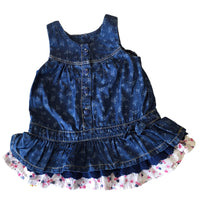 Matalan Blue Denim Heart Button Sleeveless Dress with Floral Print - Girls 3-6m