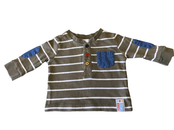 Baby M&Co Khaki & Denim Striped L/S Top - Boys 0-3m