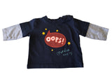 Mothercare Navy/Grey Oops Pardon Me Print L/S Top - Boys 0-3m