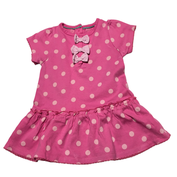 M&S Pink Spotty S/S Jersey Dress with Bows - Girls 0-3m