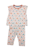 Tu White Pink/Blue Boat Print Top & Leggings Summer Outfit - Girls 0-3m