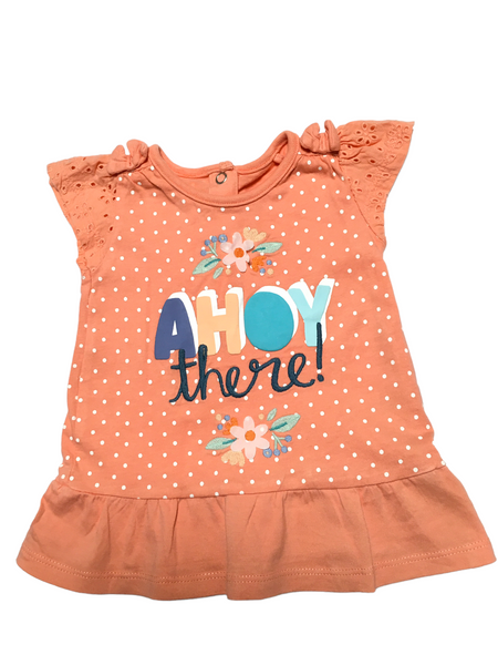 Tu Coral Spotty Ahoy There! S/S Cotton Dress - Girls 0-3m