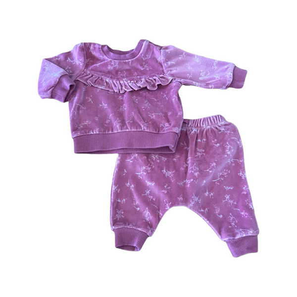 Next Dusky Pink Soft Velour Floral Baby Tracksuit Outfit Girls 0