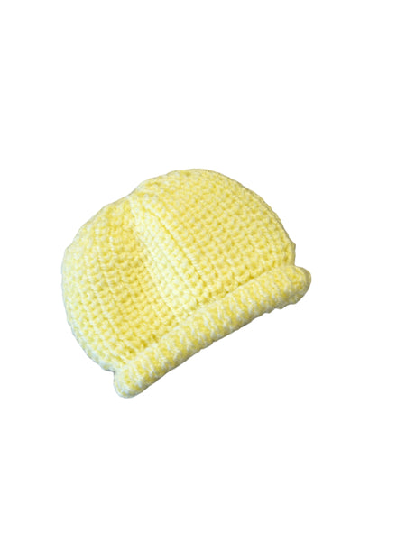 Hand Knitted Yellow Unisex Baby Hat - Unisex 0-3m