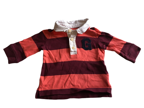 Baby Gap Orange/Maroon Striped L/S Rugby Shirt - Boys 3-6m