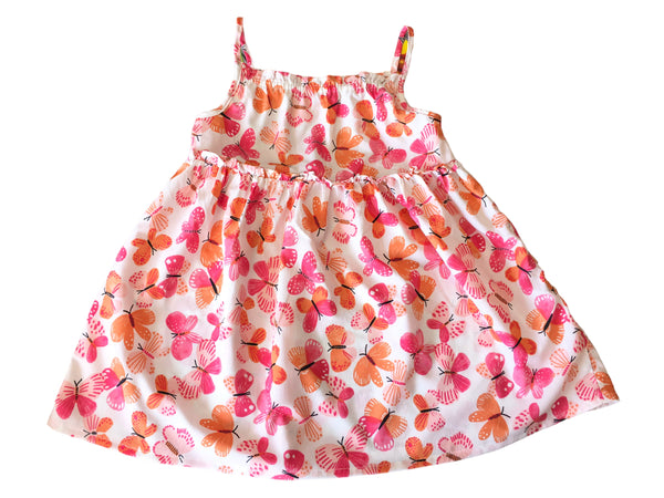 Tu White/Pink/Orange Butterfly Print Strappy Summer Dress - Girls 2-3yrs