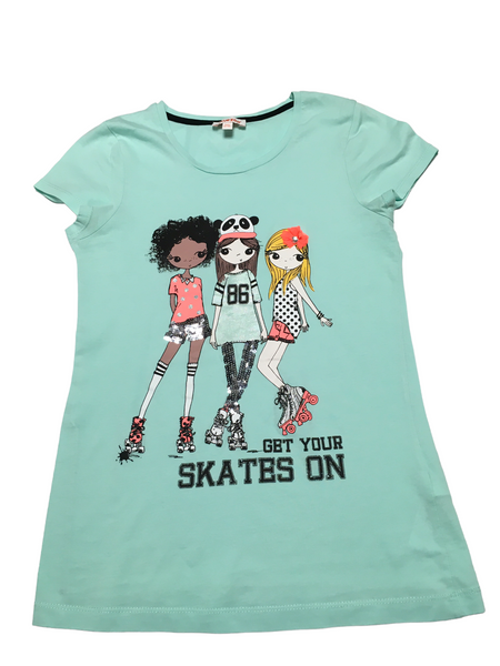 Bluezoo Girls Green Get Your Skates On T-Shirt - Girls 12-13yrs