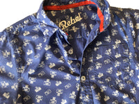 Rebel Boys Blue Camera Print S/S Cotton Shirt - Boys 7-8yrs