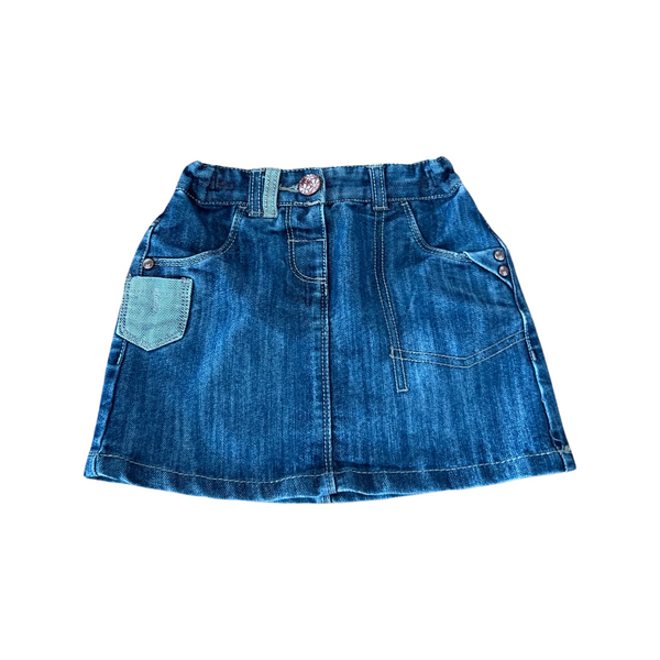 Next Mid Blue Denim Skirt with Floral Button - Girls 2-3yrs