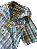 Rebel Blue/Green Checked S/S Cotton Shirt - Boys 7-8yrs
