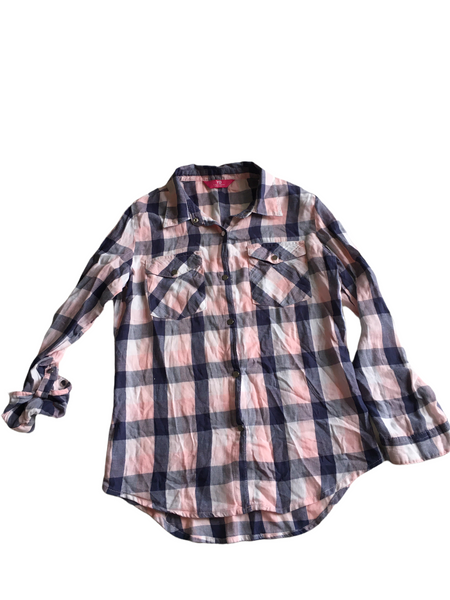 YD Girls Pink/Blue Checked Cotton Shirt with Adjustable Sleeves Summer - Girls 11-12yrs