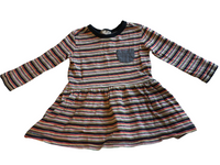 Next L/S Chest Pocket Multi Stripe Jersey Dress - Girls 9-12m