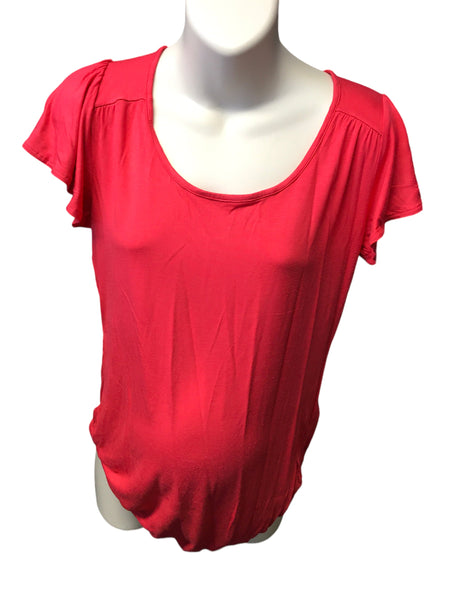 Red Herring Maternity Red Stretch Jersey S/S Flutter Sleeve Top - Size Maternity UK 10