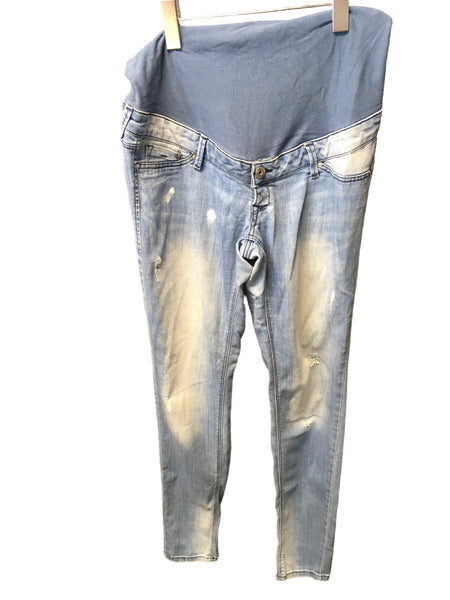 H&M Mama Skinny High Rib Distressed Blue Jeans - Size Maternity EUR 38 UK 10
