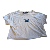 New Look White Cropped Top with Blue Butterfly Design - Girls 10-11yrs