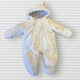 Primark Baby White Cosy Soft Furry Double Zip Pramsuit - Unisex 0-3m